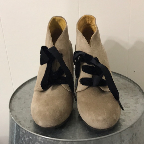 Anthro/Bussola Wedge Suede Bootie with Velvet Lace - Picture 2 of 7